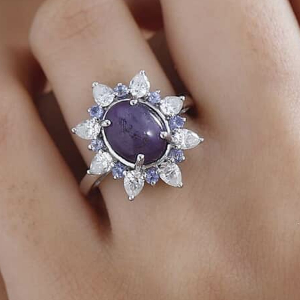Rare Indian Star Ruby, Moissanite &TanzaniteStar Burst Ring - Picture 7 of 10